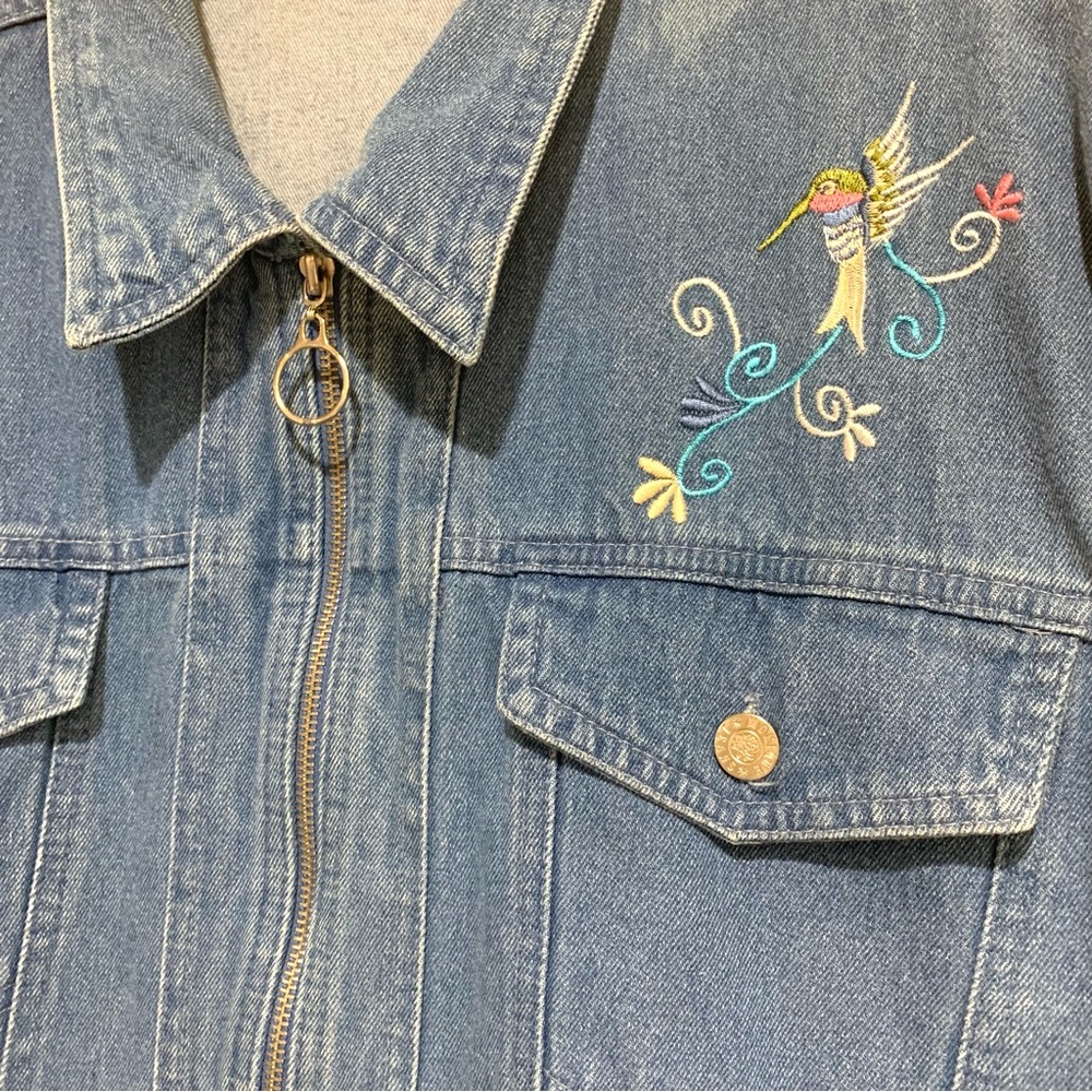 Vintage Passion-I Women’s Embroidered Denim Zip Up Jacket Size XL Hummingbird - Picture 5 of 6